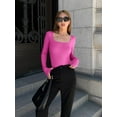 thumbnail image 2 of Women's 2 Piece Bodysuits Sexy Ribbed One Piece Square Neck Long Sleeve Bodysuits, 2 of 3