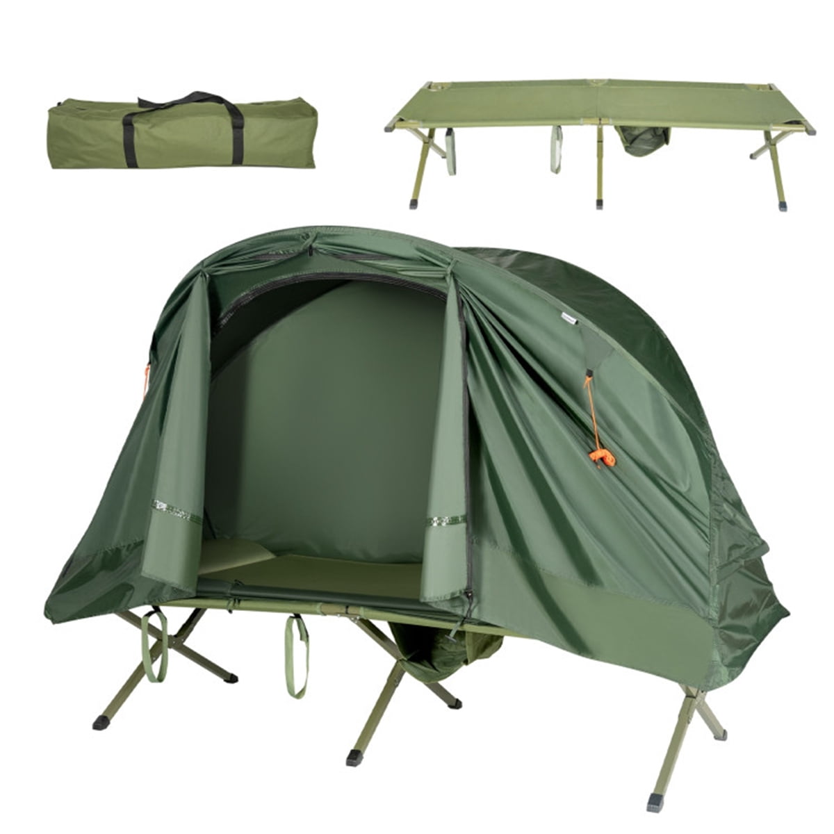 Riwcyla 1 Person Camping Tent with Sleeping Cot Combo, Waterproof Outdoor Cot Tent with Self-Inflating Mattress
