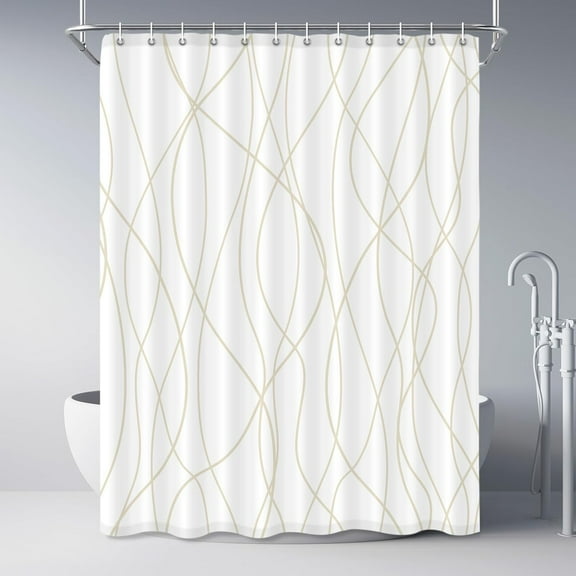 Beige Khaki Shower Curtain for Bathroom with Hooks, Extra Long Shower Curtain Set Stripe Bath Curtains Decorative White Shower Curtains Weighted Hem Water Repellent Washable, 72 x 84