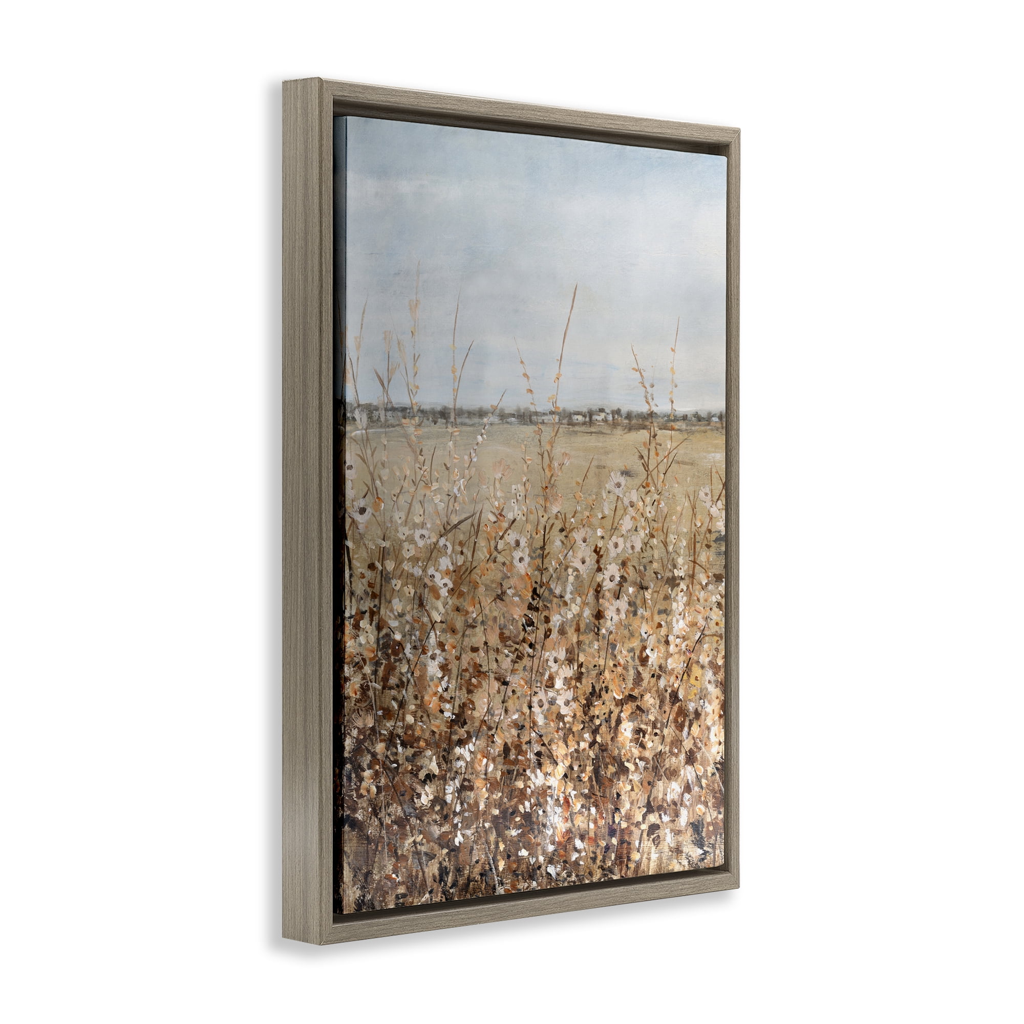 Stupell Industries Neutral Meadow Sprigs Landscape & Nature Painting Brown Floater Framed Canvas Art Print Wall Art, 21 x 31