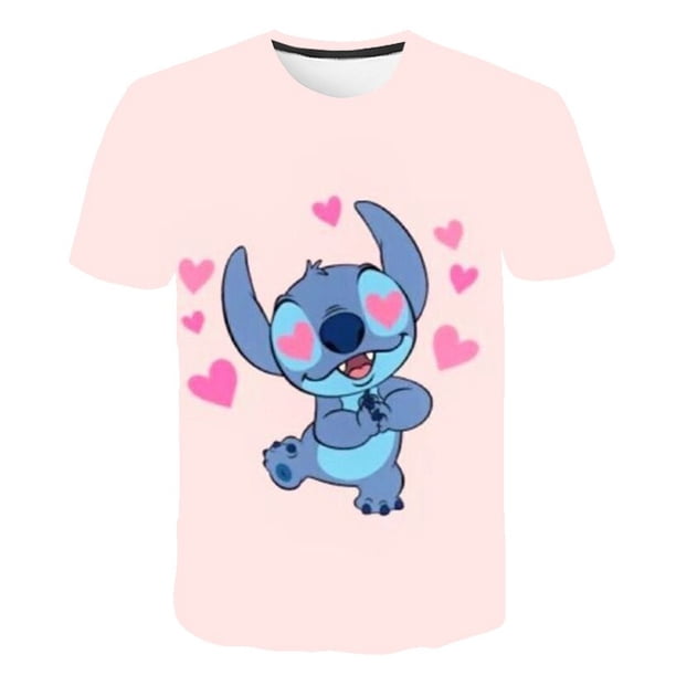2023 nuevas camisetas con estampado 3D de Stitch para niños y niñas, camisetas de moda de manga corta con dibujos animados de verano, ropa de 1 a 14 años, Top informal Tee8T Gao Jinjia LED