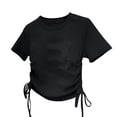 thumbnail image 1 of StSilkitty Girls Casual T-Shirts Solid Color Short Sleeve Crewneck Side Drawstring Tees Summer Lightweight Comfy Blouses, 1 of 3