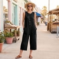 thumbnail image 5 of JULMCOMO Jumpsuits for Women Crew Neck Button Down Casual Bib Overalls Sleeveless Retro Wide Leg Capri Jumpsuit with Pockets Black L, 5 of 7