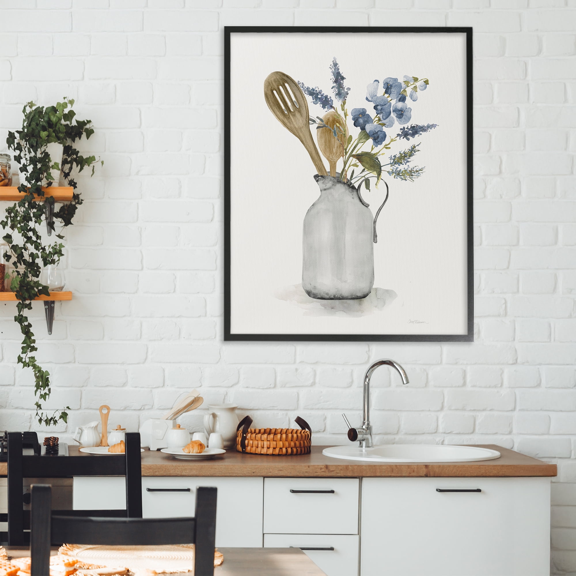 Stupell Industries Vintage Pitcher with Utensils Black Framed Giclee Art, design by Carol Robinson