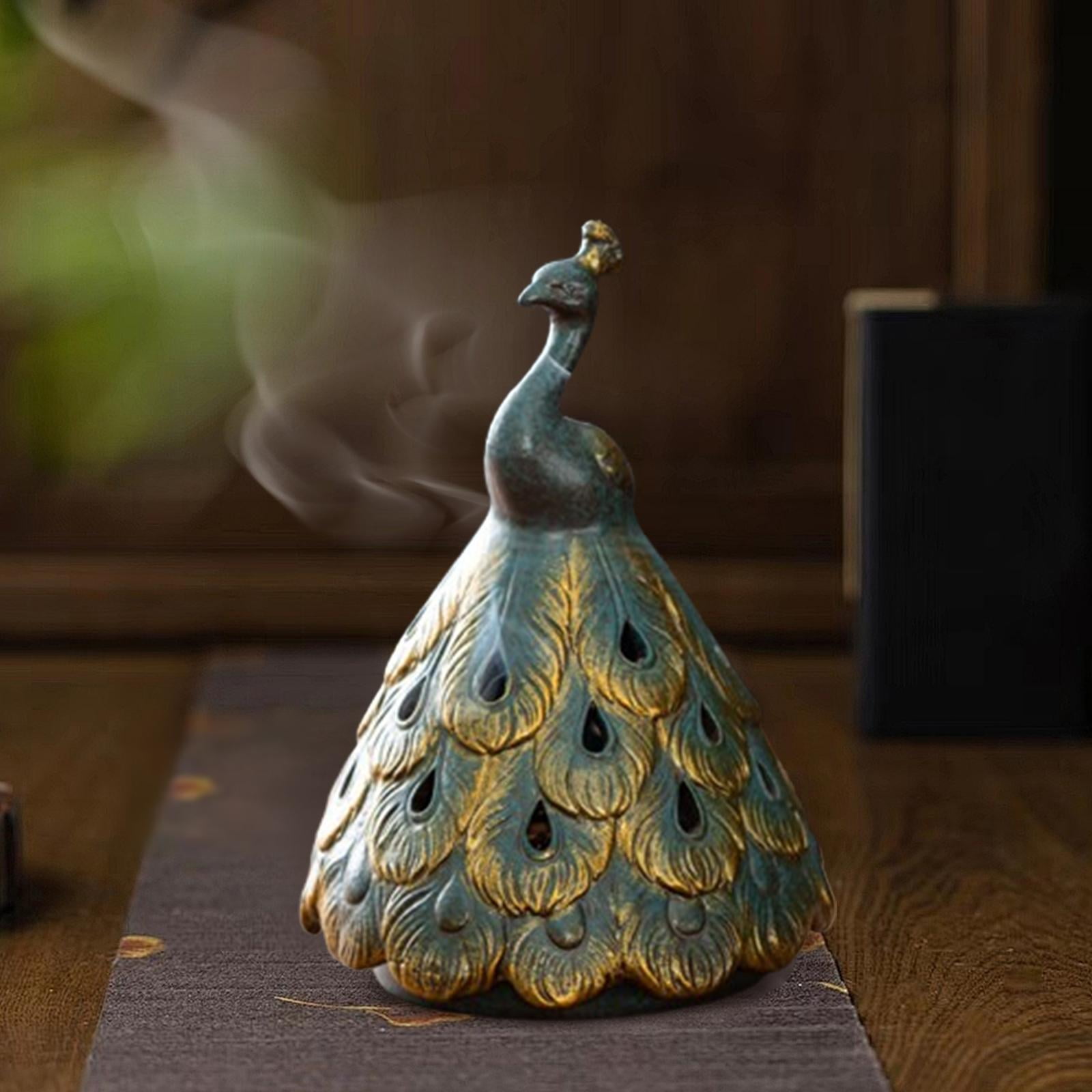 WLPZXP Ceramic Peacock Shaped Incense Burner 11x16.5cm Handmade Incense Holder Tabletop