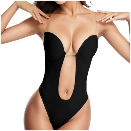 MNCEKFOD Shapewear for Women Sexy Seamless Tights Plus Size Backless Built In Bra Body Shaper With Open Crotch Comfy and Soft Lingerie Black L