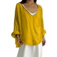 thumbnail image 2 of Holzkary Linen Tops for Women Loose Fit Basic Solid Tunic Tops Flowy Hem Boho Clothing Trendy 2025 Women's Solid Color Loose Plus Size Long Cotton Texture Dress Shirt Yellow 3Xl, 2 of 7