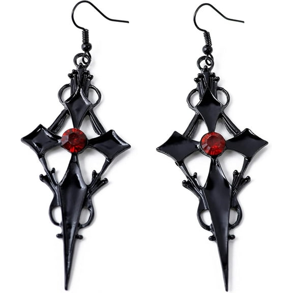 Tilga Gothic Black Cross Earrings, Emo Punk Grunge Earrings, Goth Jewelry, Christmas Jewelry Gift for Women