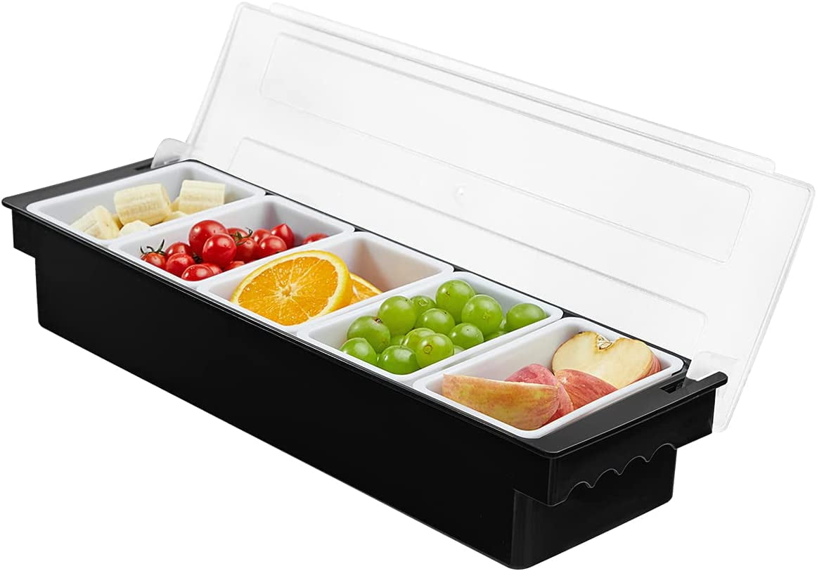 BAODELI Ice Chilled Serving Tray Condiment Pots 5 Compartment Condiment