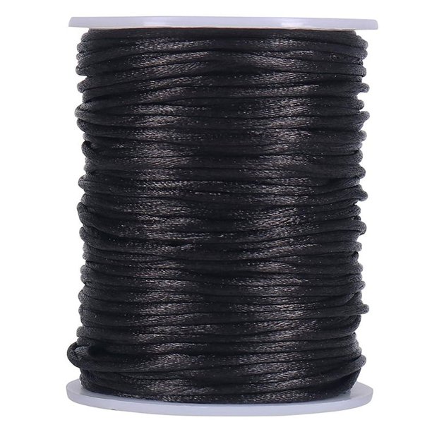 CordóN de PoliéSter Satinado con Rata, 295 Pies 2 Mm Cuentas Negras para Pulseras Macramé, FabricacióN Joyas, Artes y Manualidades