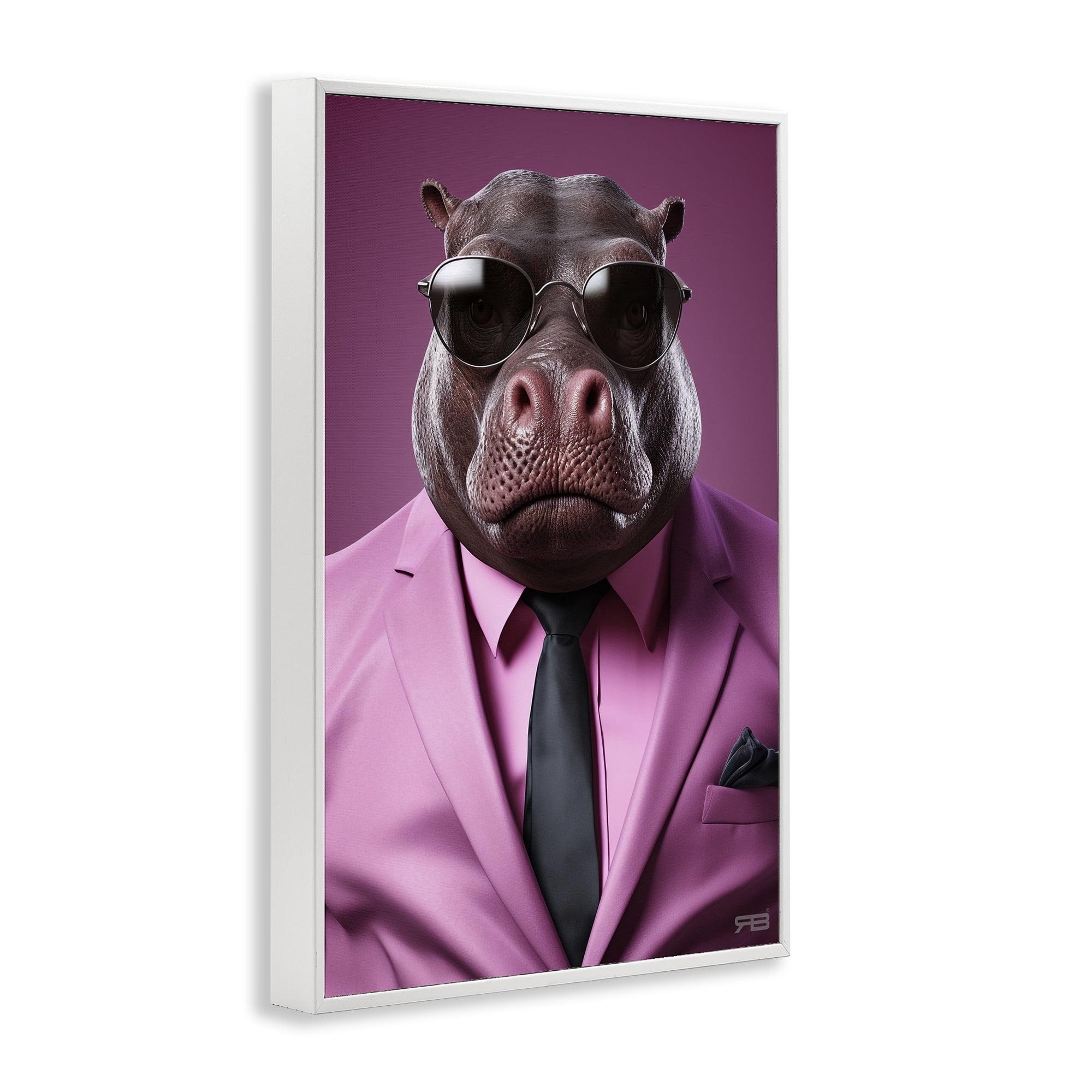 Stupell Industries Strong Hippo Purple Suit Animals & Insects Painting White Framed Art Print Wall Art, 12 x 18