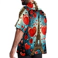 thumbnail image 3 of Eiffel Tower Valentine's Day Men's Button Down Hawaiian Print Short Sleeve Casual Summer Beach Shirts, 3 of 6