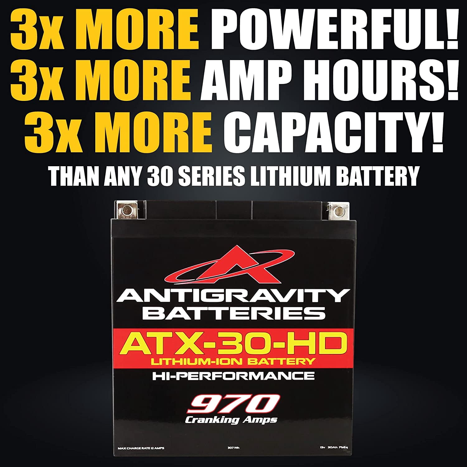 Antigravity ATX30-HD Lithium Motorcycle Battery, 970 CA, YTX30 Replacement