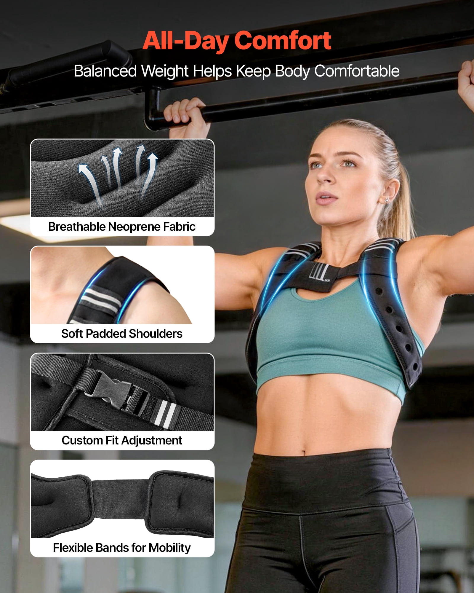 VEVOR Weighted Vest, 6 lbs Body Weight Vest for Men Women, with Reflective Stripe, Adjustable Buckle, Workout Equipment for Strength Training, Running, Jogging, Fitness, Muscle Building, Weight Loss