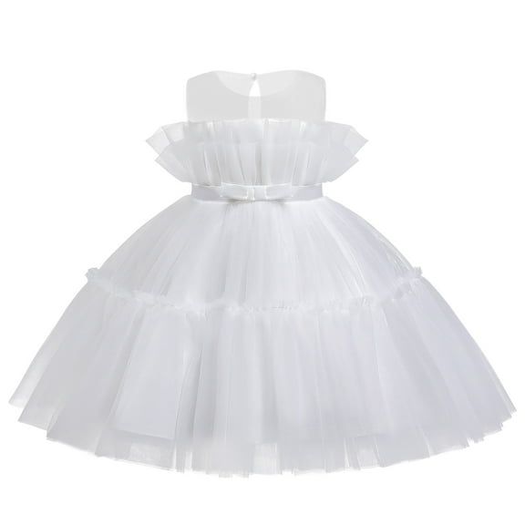 Otqutp Wedding Dress for Baby Girls Toddler Kids Baby Girls Bow Tulle Patchwork Party Princess Dress Clothes 1-5Y Swing Dress for Toddler Girls(White,2-3 Years)