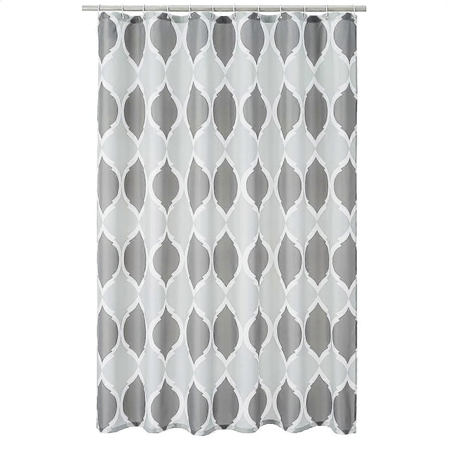 Fabric Shower Curtain with Grommets and Hooks - 71W x 71H inches, Grey/Grey Morocco