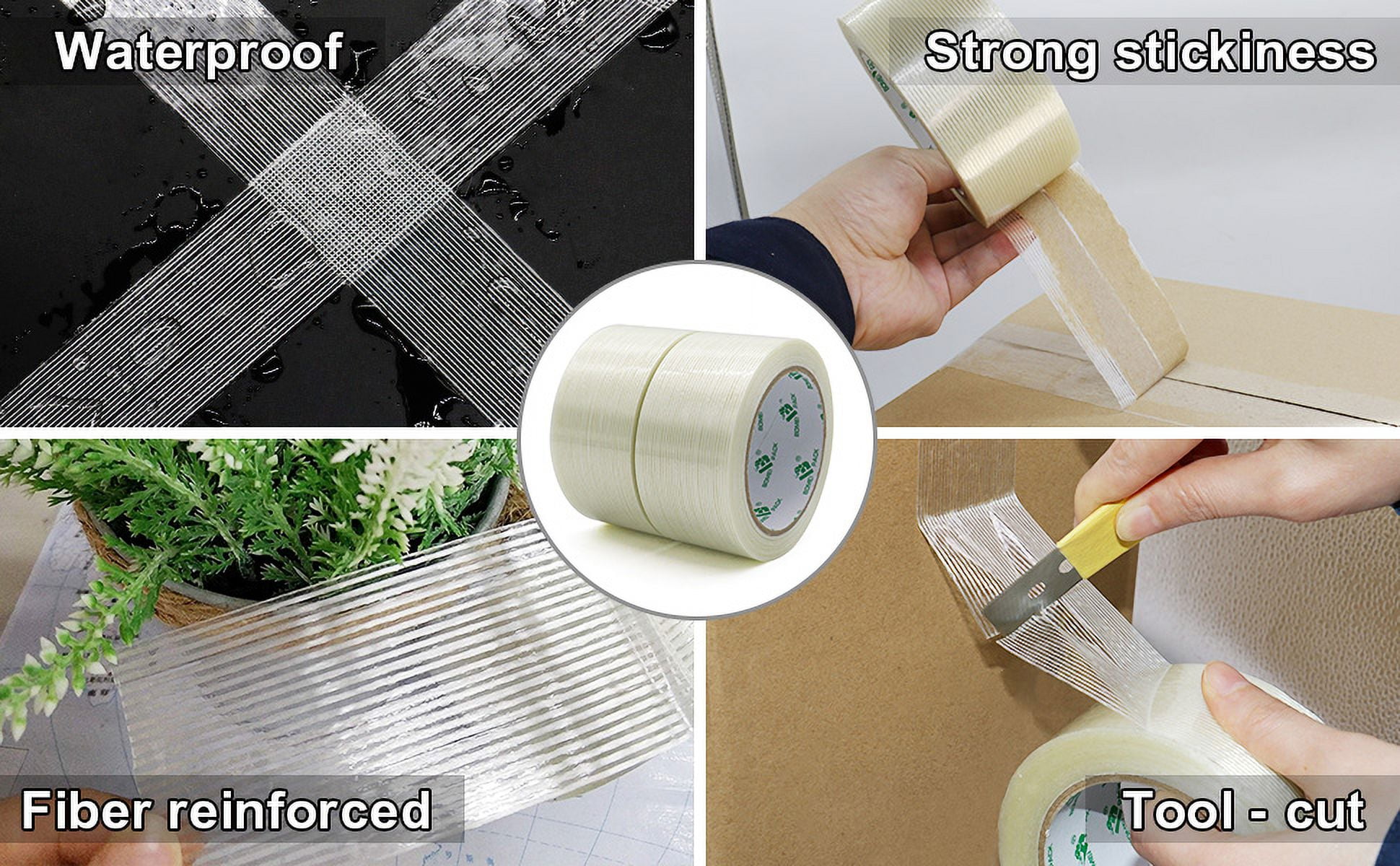 BOMEI PACK 2Pack 5.5mil Reinforced Mono Filament Tape, 2inch