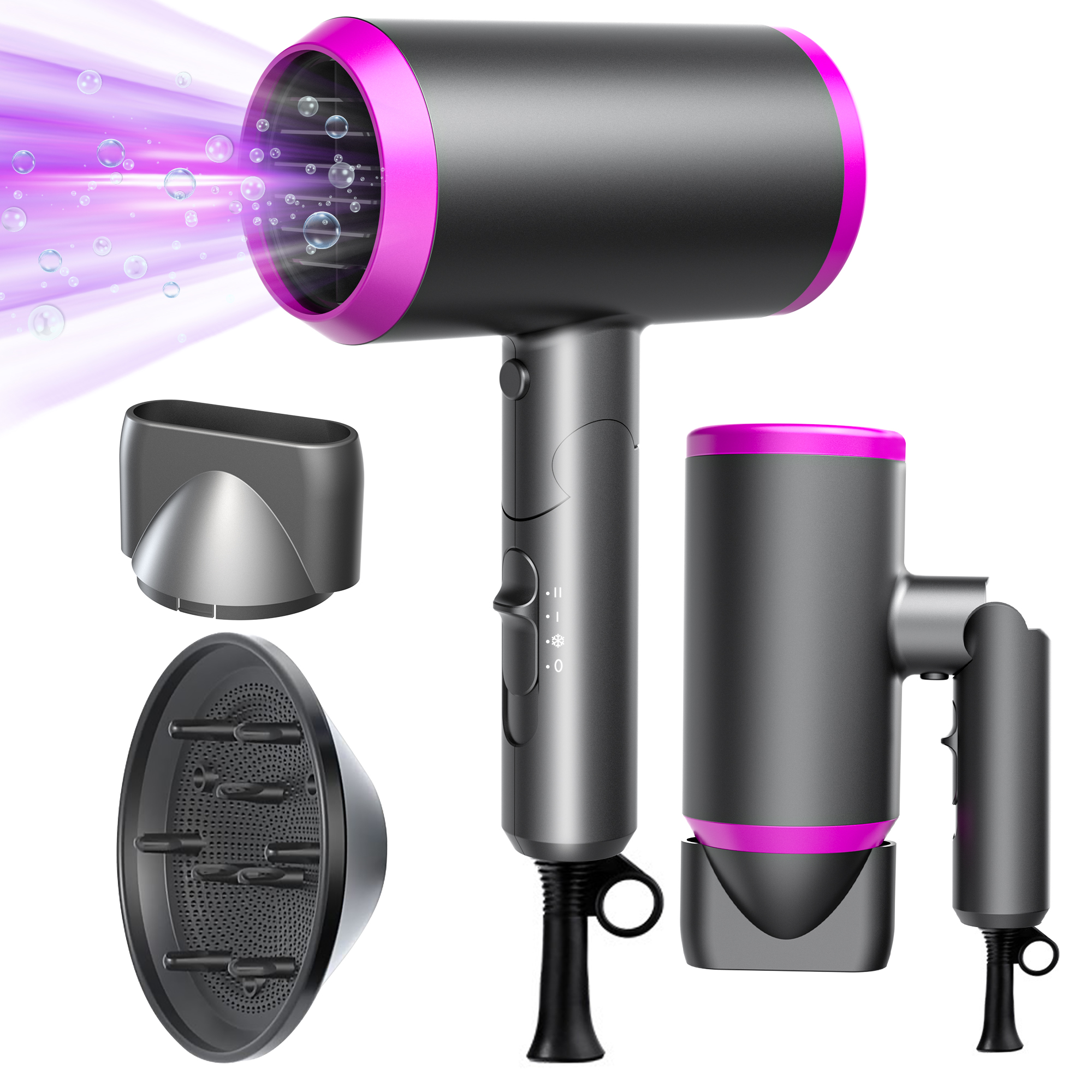 Hair Dryer with Diffuser and Concentrator, Professional Ionic Hair Dryer Fast Drying with 3 Heat Settings for Women - image 4 of 11
