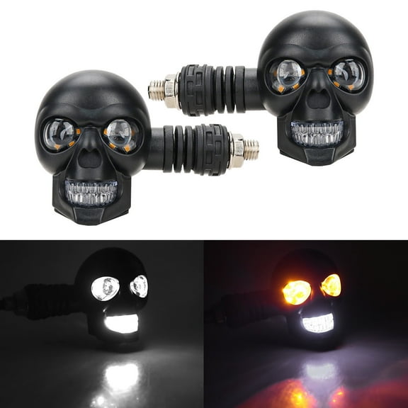 Kumdkd 2-Pack Skull LED Motorcycle Turn Signals - DOT Approved Amber/White Running Lights for , Honda, (Plug & Play) - Vibration Resistant Biker Accessories with Night Projection Effect