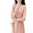 thumbnail image 2 of 2023 Manches d'Été Femmes V-Cou Mini Robe Solide Ample Court Plissée Fluide Robes (Rose L), 2 of 3