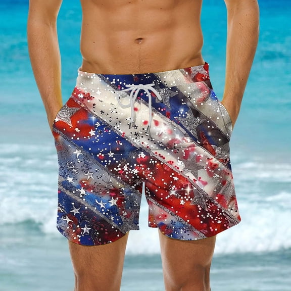 Vetsdori Mens Big and Tall Swim Trunks Fourth of July Board Shorts Swimwear Independence Day Pockets,Drawstring Elastic Waist Summer Casual Shorts for Men Holiday
