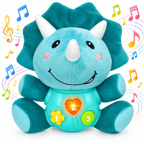 JBeeCtrl Toy for 1 Year Old Boy Light Up Musical Dinosaur Plush Toy Soft Stuffed Animal with 12 Songs & Sound Effects 1st Birthday Shower Gift Easter Basket Stuffer