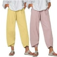 thumbnail image 6 of HAOYUNL Womens Cotton Linen Palazzo Pants Elastic Waist Casual Wide Leg Trousers with Pockets S-5XL, 6 of 8