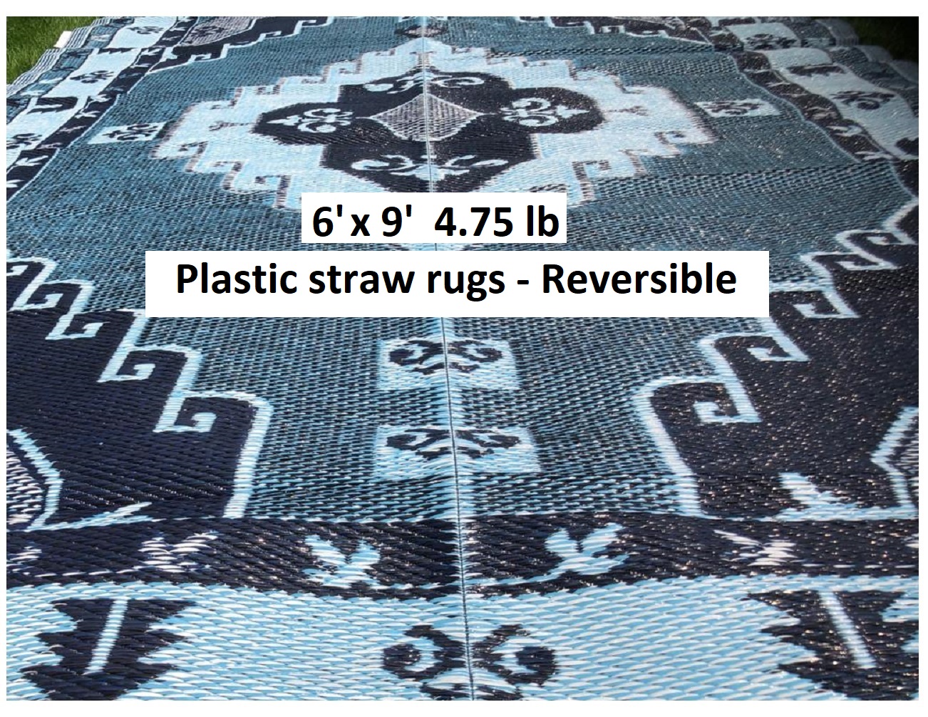 BalajeesUSA Outdoor rug Plastic straw patio rugs-6 by 9 feet Blue, Grey reversible mats waterproof rv camper mats patio rugs Clearance 140 - image 4 of 9