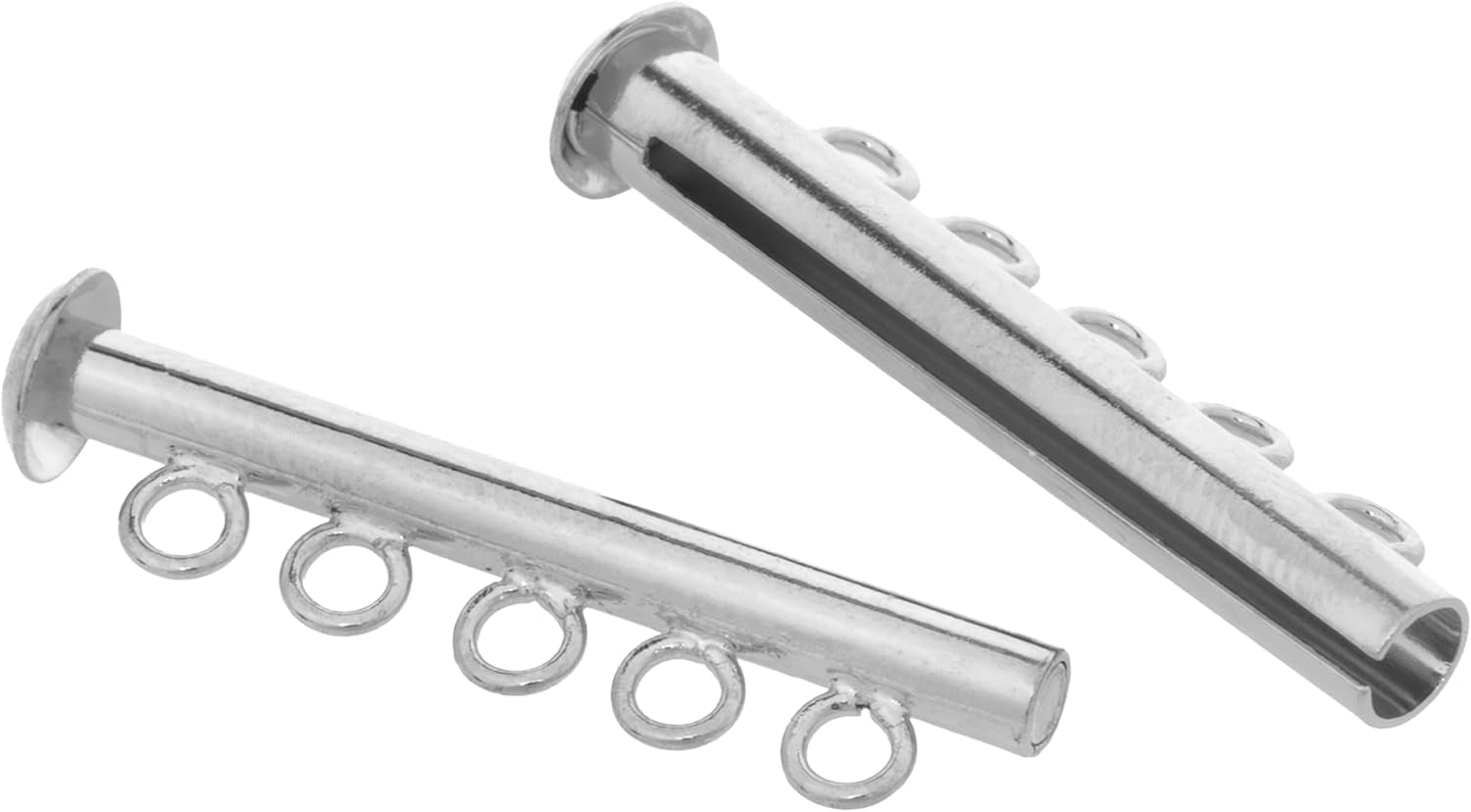 The Beadsmith Silver-Plated Tube Clasps - 5-Strand Magnetic Jewelry Slide Connectors, 32 mm, 24pc