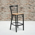 thumbnail image 4 of HERCULES Series Black Two-Slat Ladder Back Metal Restaurant Barstool - Natural Wood Seat, 4 of 6