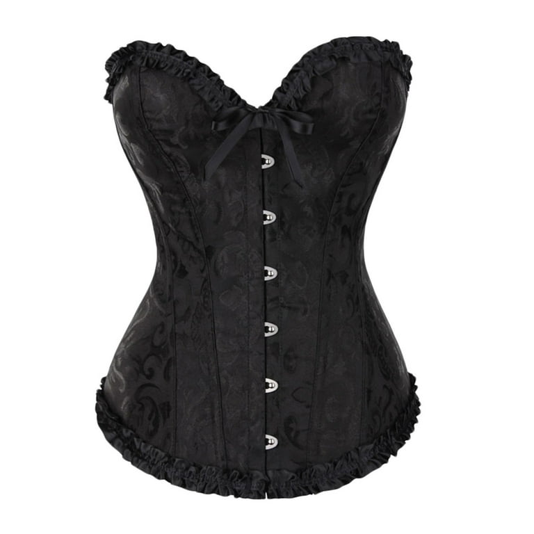 Ladies Sexy Solid Prints Corset Court Lace Front Buckle Bow Tie Shapewear