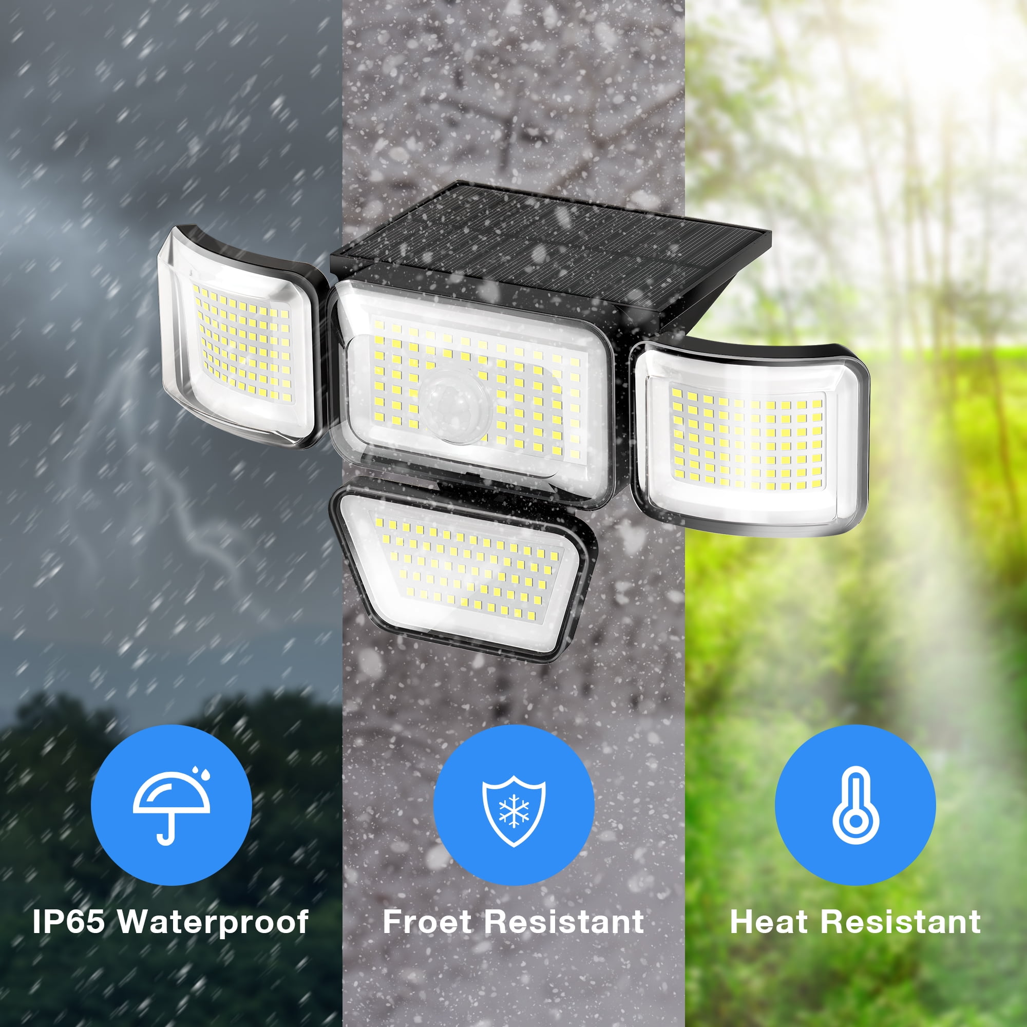 DAYBETTER Solar Lights Outdoor, 4 Heads 3000LM IP65 Waterproof Motion Sensor Security Lights with 278 LEDs, 3 Modes 270° Wide Angle Solar Outdoor Lights for Yard Garden Garage Porch (2 Pack)