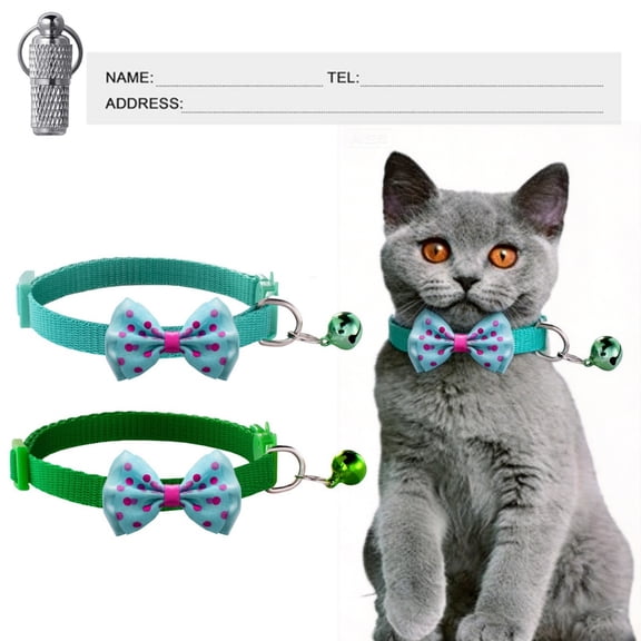 Newborn,2 Packs Cat Bow Tie Collar with Bell,Adjustable Breakaway Kitten Puppy Collar 7-12 inch,with 1 Id Tag(2 Pcs Collars   1 Pc Id Tag)