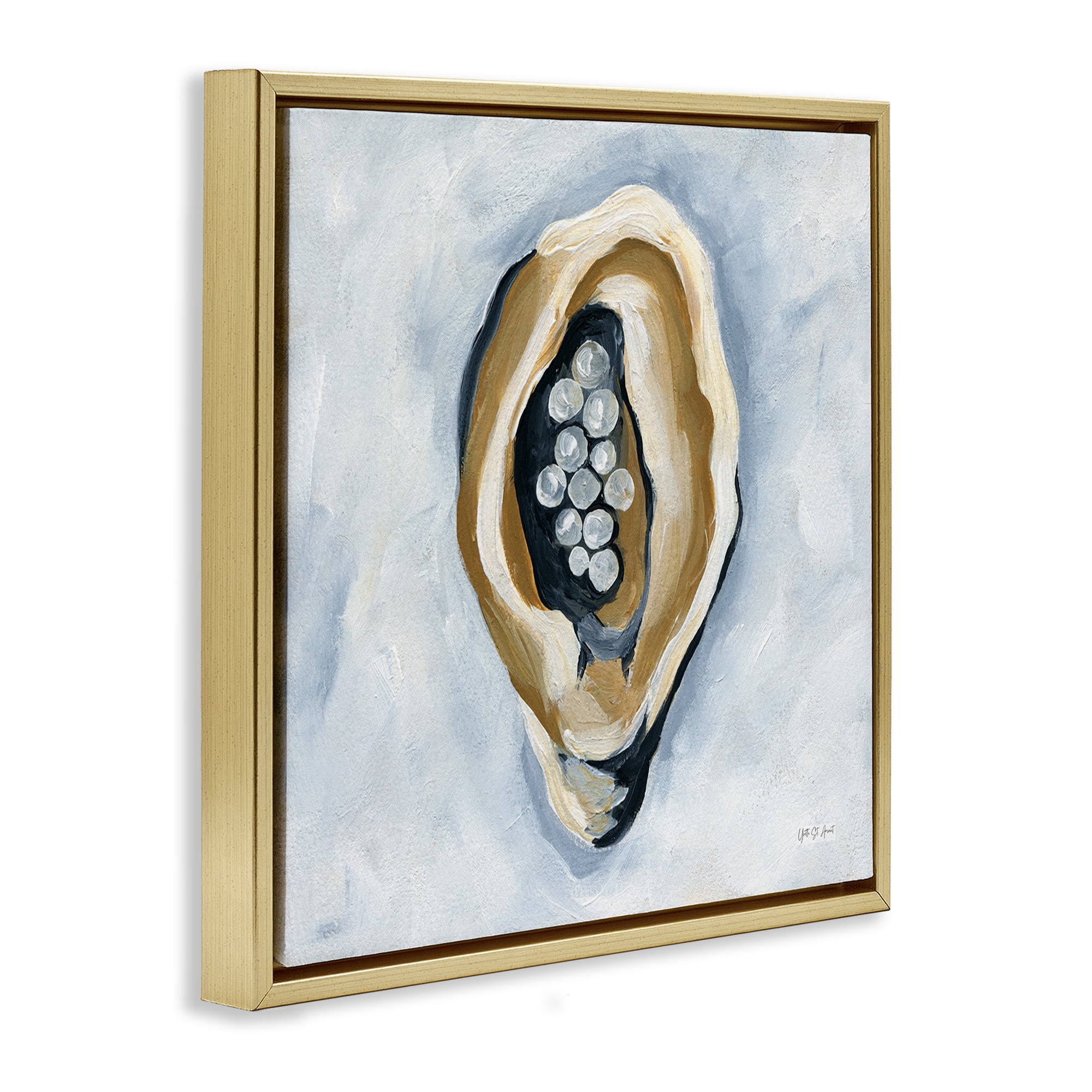 Stupell Industries World Is Your Oyster Coastal Painting Gold Floater Framed Canvas Art Print Wall Art, 18 x 18