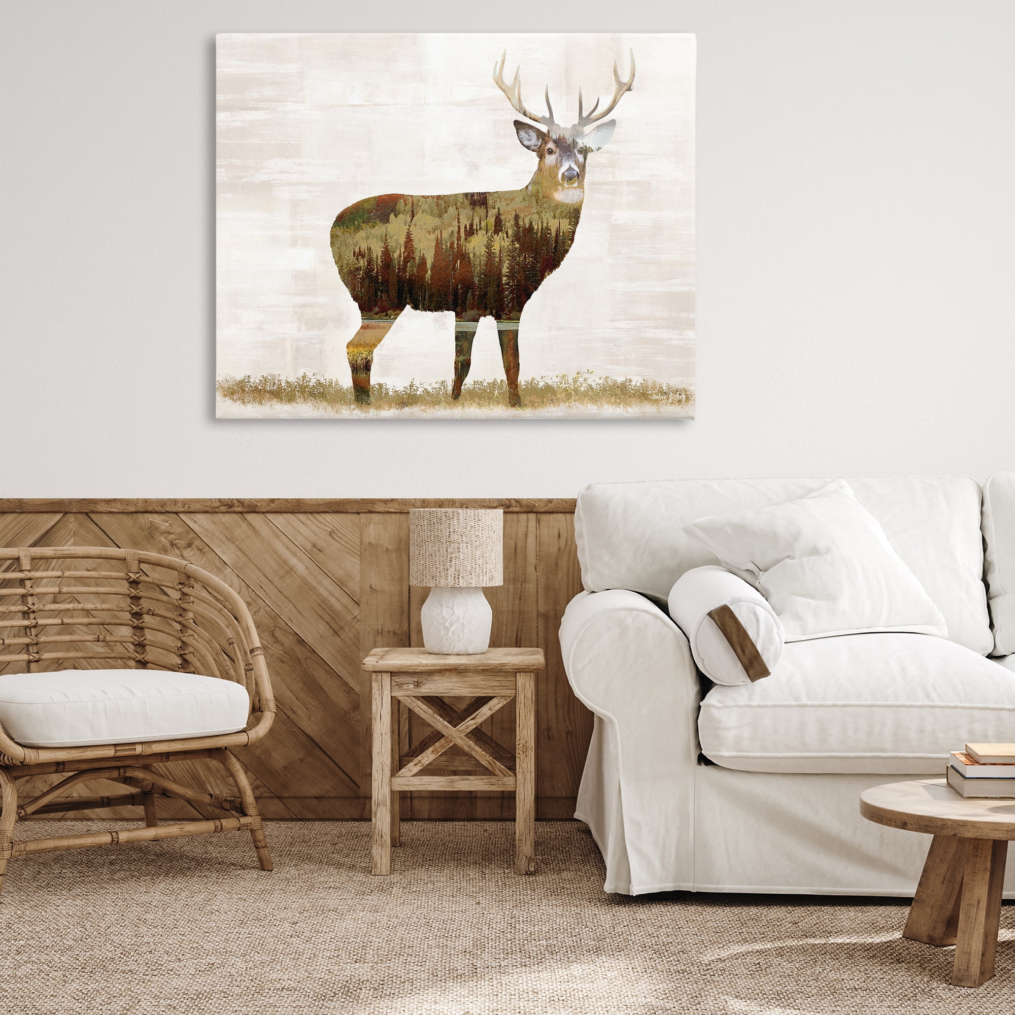 Stupell Industries Forest Pattern Deer Animals & Insects Painting Gallery Wrapped Canvas Art Print Wall Art, 48 x 36