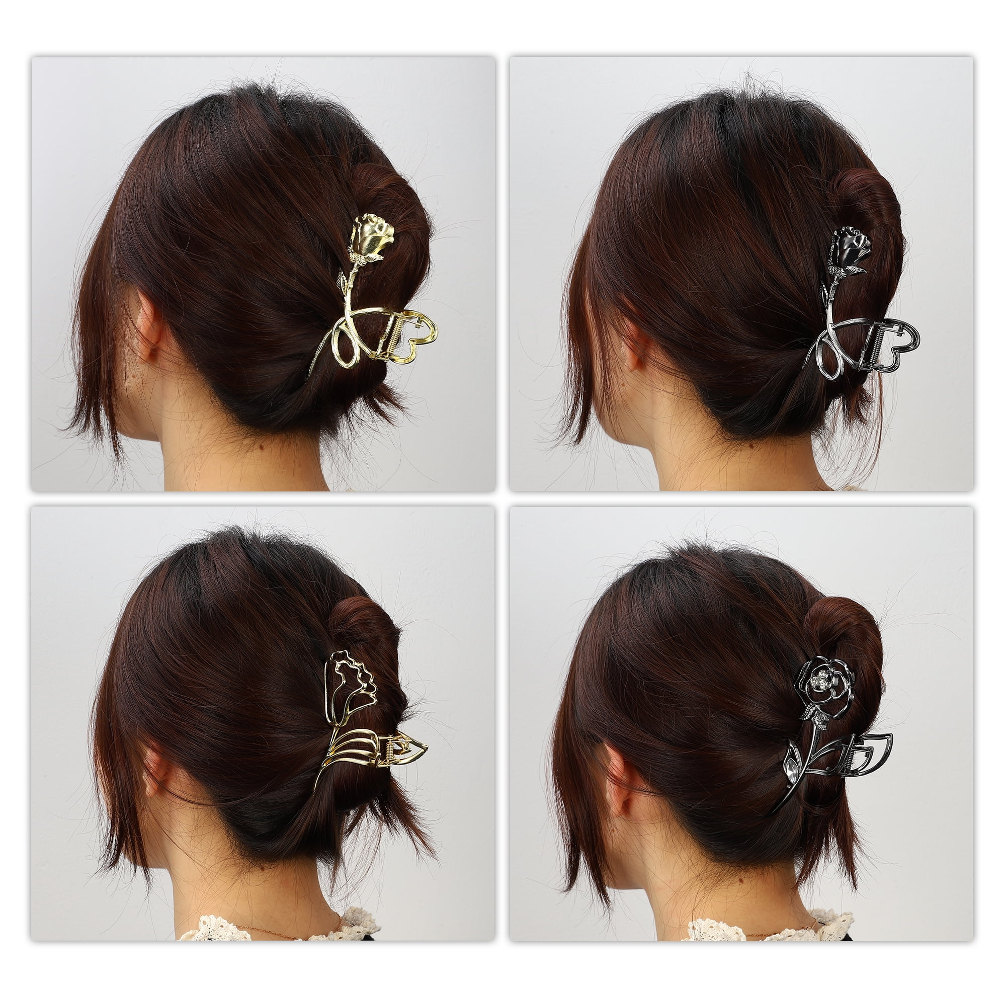 Unique Bargains Rose Metal Hair Claws Hair Clips Hair Barrettes Titanium Tone