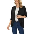 thumbnail image 3 of Spencer Women's 3/4 Sleeve Draped Ruffles Cardigans Open Front Waist Length Solid Cardigan Casual Tops "L, Black", 3 of 10