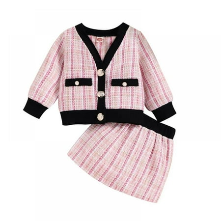 

Toddler Girls Dress Autumn Winter Toddler Kids Plaid Dress Set Baby Girls Coat Tops+Skirt Set