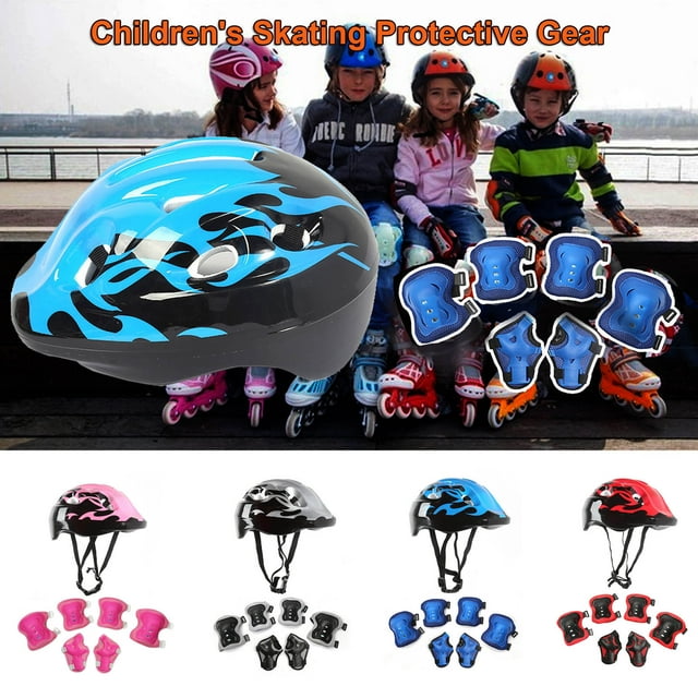 Xihbxyly Equipo de Protección para Patinaje, Casco Abs, Rodilleras y Coderas, Diseño Ligero, Ajuste Cómodo, Seguro para Ciclismo, Skateboarding y Patinaje Sobre Ruedas, Juego de 7 Piezas, para Edades