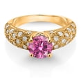 thumbnail image 2 of Gem Stone King 18K Yellow Gold Plated Silver Pink Moissanite and White Moissanite Engagement Ring for Women (1.54 Cttw, Round 7MM, Gemstone, Size 6), 2 of 3