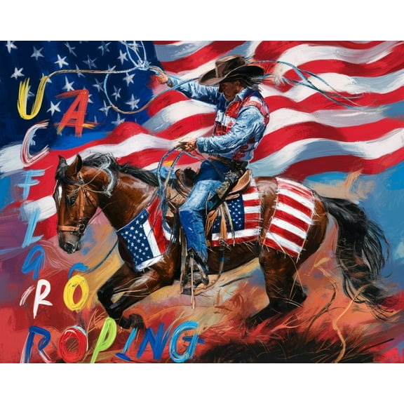 Paint by Number for Adults - Cowboy and Cow Under the Flag - Acrylic Easy Paint by Numbers for Adults Beginner DIY Painting by Numbers for Gift Home Wall Decor 16"W x 20"L-