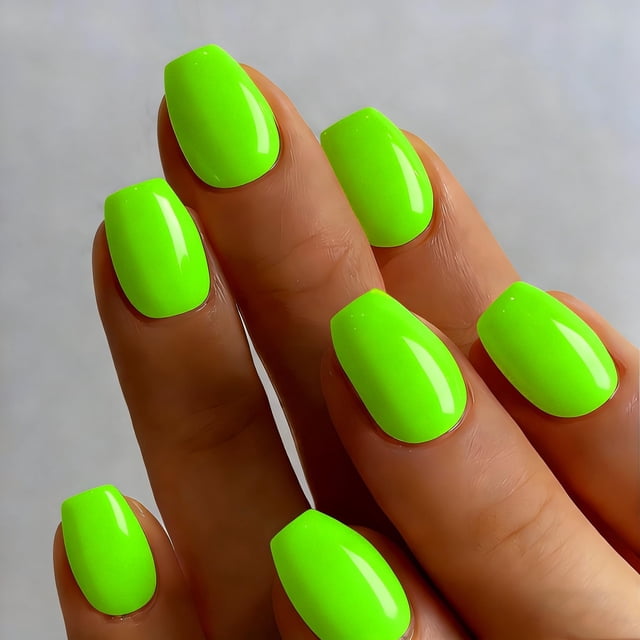 Press On Nails JOYVVEW Cuadrado corto verde brillante para mujer