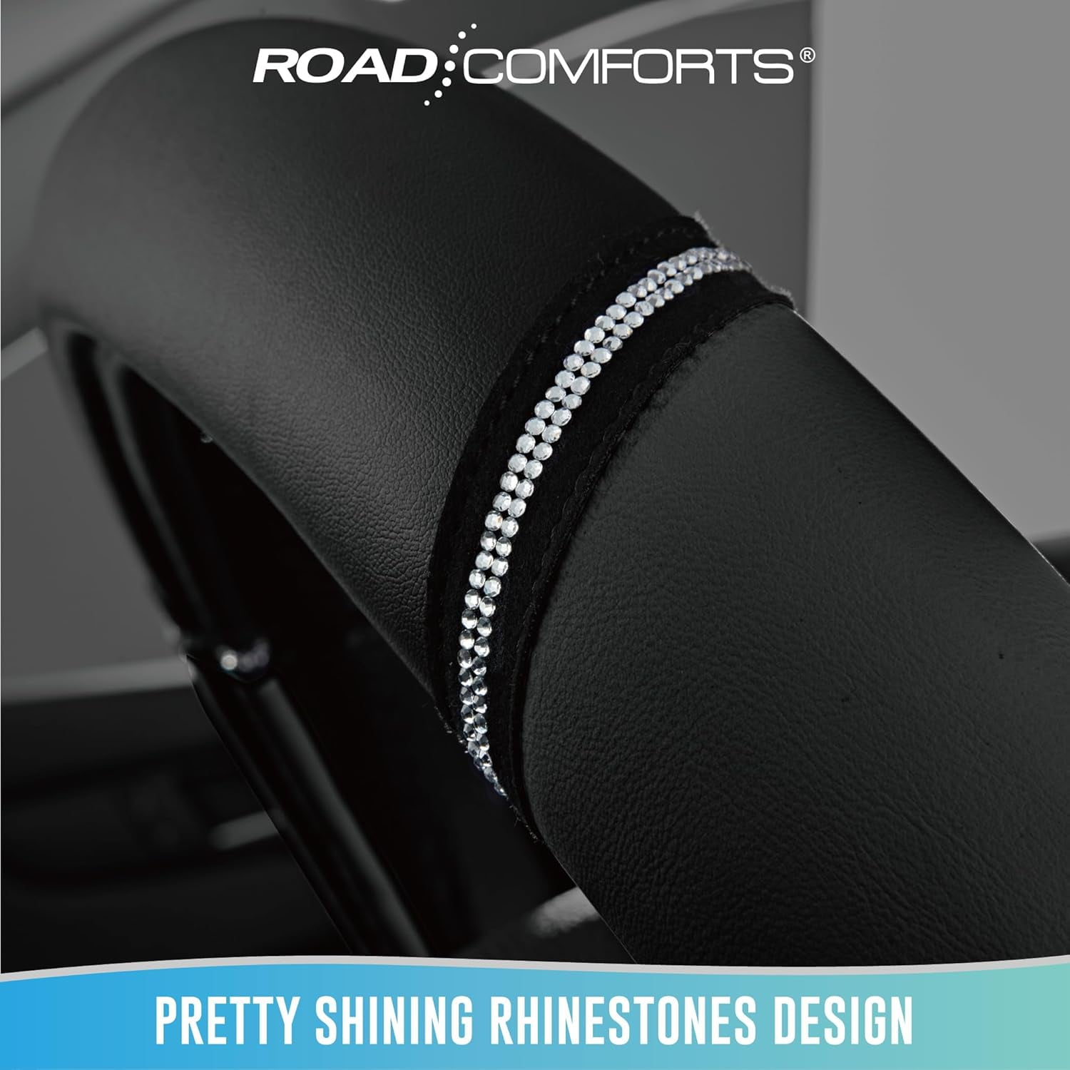 Leather Steering Wheel Cover - Made with PVC Leather - Anti-Slip, Universal Fit 14 1/2 inches to 15 inches - Black