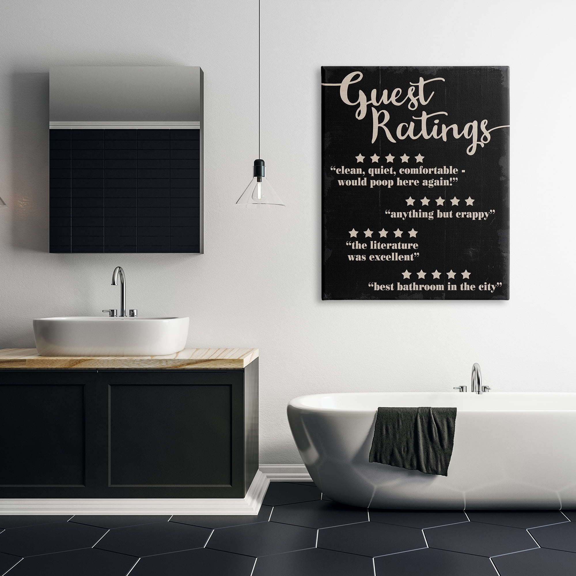 Stupell Industries Guest Rating Five Star Bathroom Black Funny Word Design Canvas Wall Art by Daphne Polselli