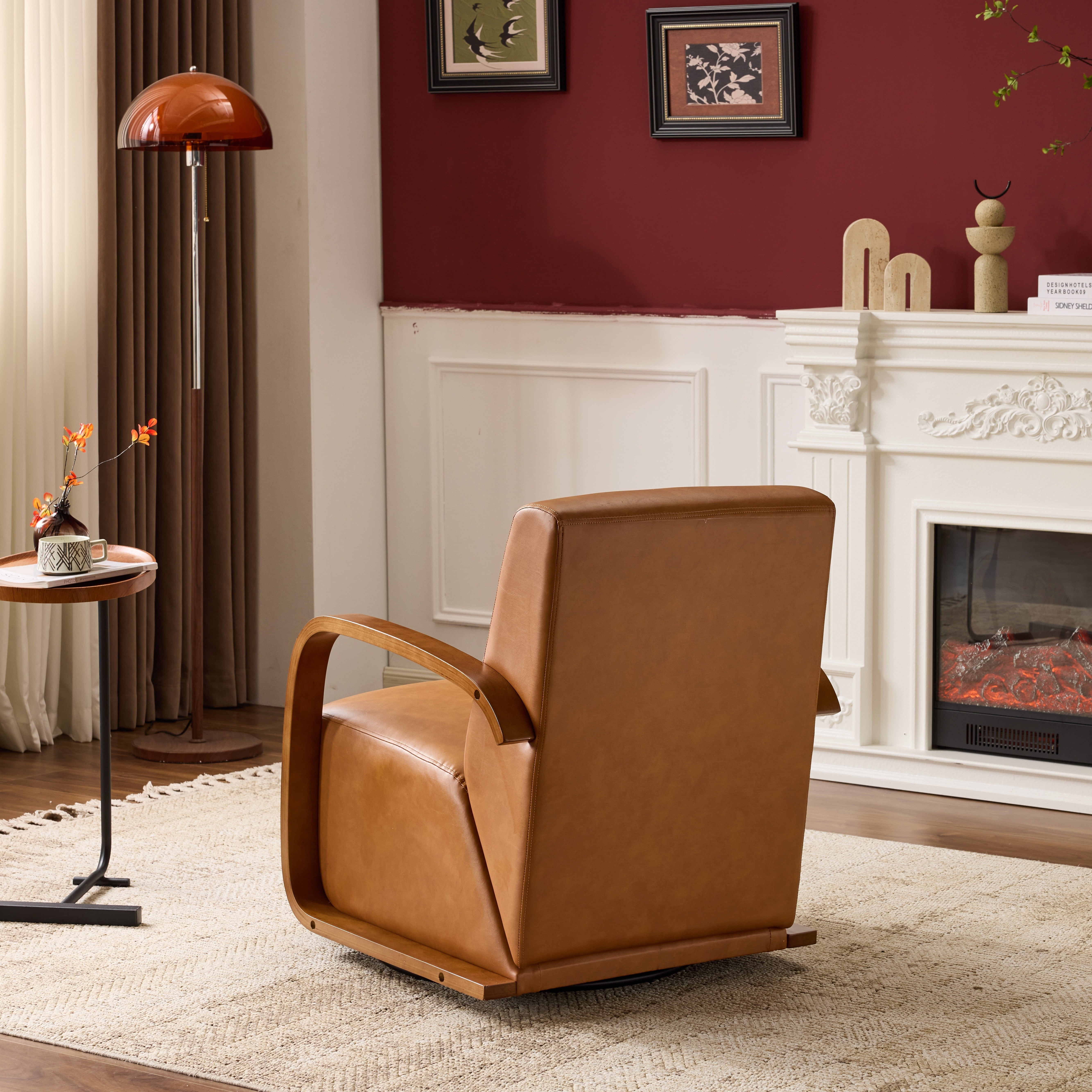 Vintage Brown Swivel Accent Chair, Solid Wood Armrests, Ergonomic Comfort, Perfect for Living Room, Reading Nook,Small Single Sofa for Bedroom, Office, Apartment (Brown)