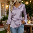 thumbnail image 2 of DAFPZW Womens Satin Blouse Cowl Neck Draped Silky 3/4 Bell Sleeve Tops Dressy Casual Business Casual Shirts Outfit, 2 of 6
