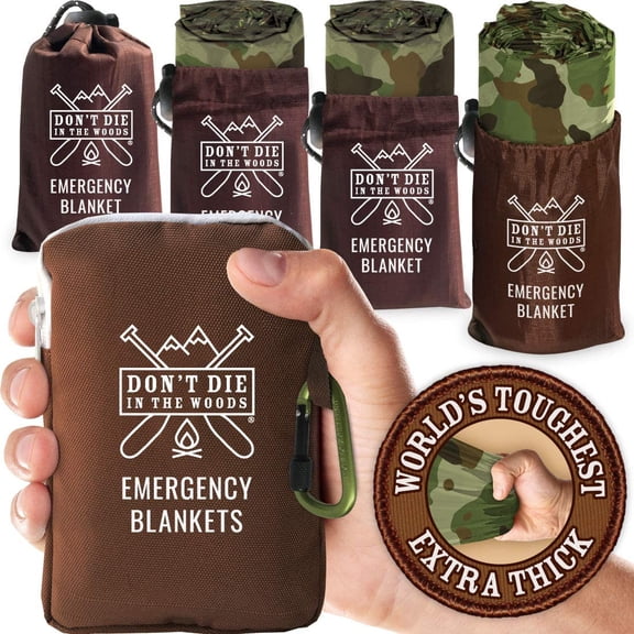 - World’s Toughest Emergency Blankets [4-Pack] Extra Thick rmal Mylar Space Blanket One of Ten Essentials Outdoor Gear for Hiking Camping First Aid Kit (Camo)