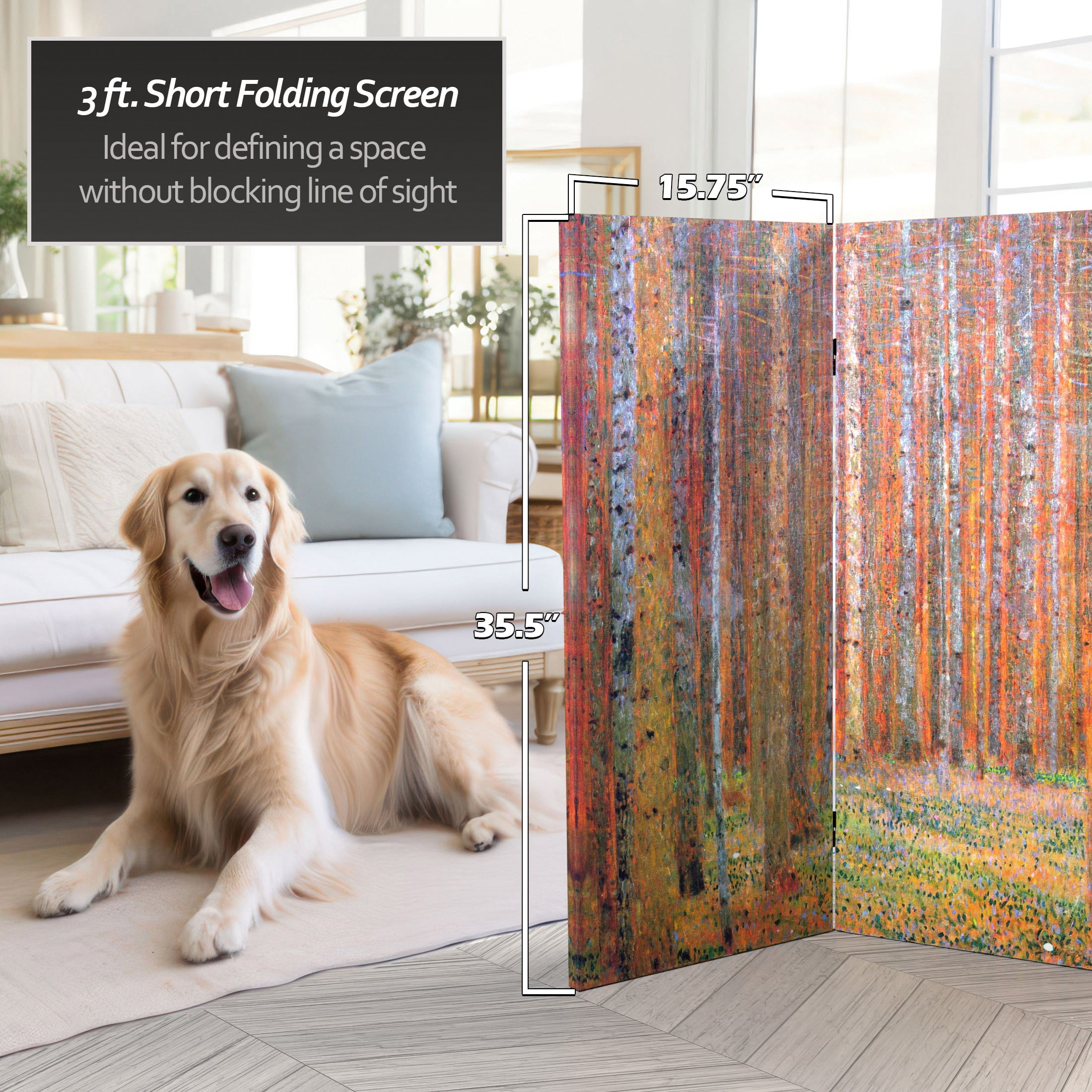 Red Lantern 3 ft. Short Klimt Canvas Folding Screen - Tannenwald/Farm Garden
