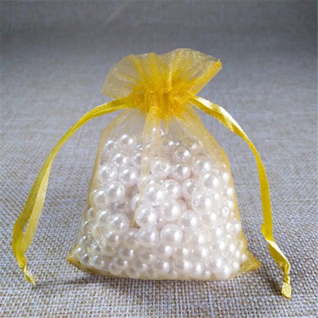 Lote de 50 bolsas pequeñas de Organza para joyería, 7x9, 9x12cm, con cordón para bolsita regalo de Navidad, boda, dulces, fiesta, bolsa de embalaje de cuentas