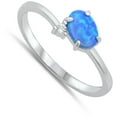 thumbnail image 4 of CHOOSE YOUR COLOR Clear CZ Blue Simulated Opal Oval Ring .925 Sterling Silver Band White Female Size 7, 4 of 4